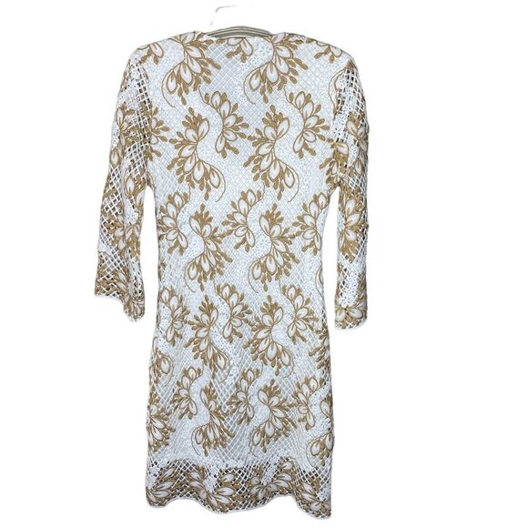 Boston Proper Women's S White/Gold Crochet Peasant Dress Long Sleeve Sz S - Picture 2 of 7